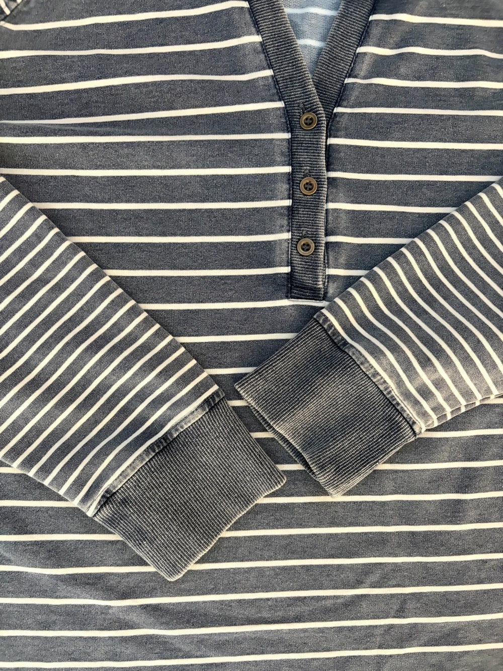 Striped Nautical Henley Sweatshirt Cotton Blue White Women’s Large - Picture 9 of 14